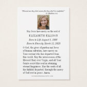 Katholische Lourdes Beerdigungskarte (Rückseite)