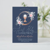 Katholische Mädchen erste Kommune Blumenkreis Einladung (Stehend Vorderseite)