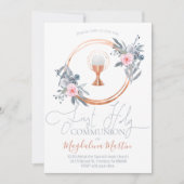 katholische Mädchen erste Kommunion Blumendekor Einladung (Vorderseite)