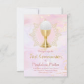 Katholische Mädchen erste Kommunion rosa Marmor Einladung (Vorderseite)