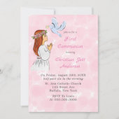 Katholische Mädchen mit Taube Erste Kommune Einladung (Vorderseite)