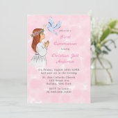 Katholische Mädchen mit Taube Erste Kommune Einladung (Stehend Vorderseite)