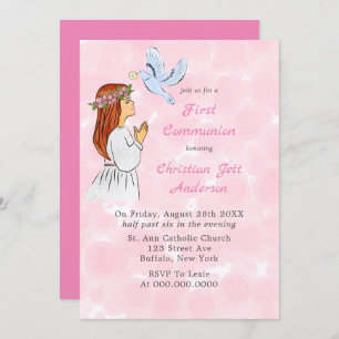 Katholische Mädchen mit Taube Erste Kommune Einladung