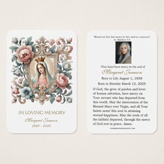 Katholische Maria Blumenbeerdigung Gedenkkarte - (Vorne & Hinten)