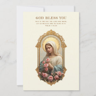 Katholische Maria mit rosa Rosen Florale Schrift