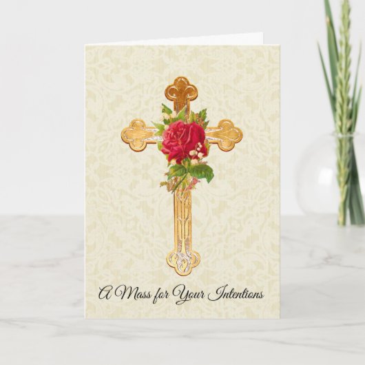 katholische Massengedenken mit Cross-Rote Rose Karte (Vorderseite)