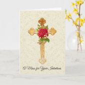 katholische Massengedenken mit Cross-Rote Rose Karte (Gelbe Blume)