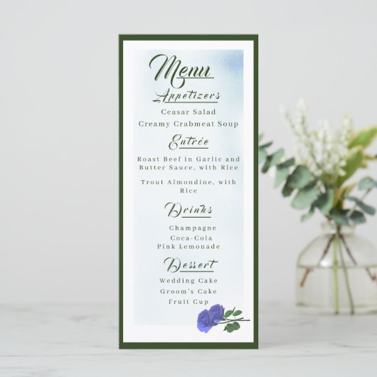 katholische "Misty Blue" und "Green Wedding Menu" Menükarte (Stehend Vorderseite)