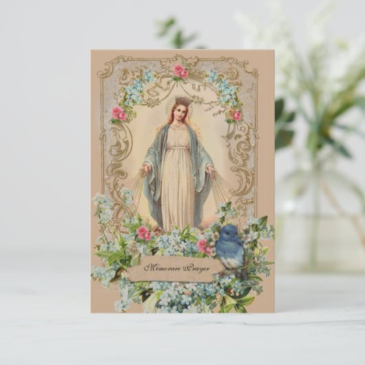 Katholische Mutter Mary Floral Memorys Gebet Einladung (Stehend Vorderseite)