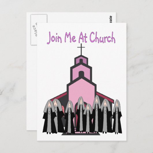 Katholische Nonnen Grußkarten "Join Me at Church" Postkarte (Vorne/Hinten)