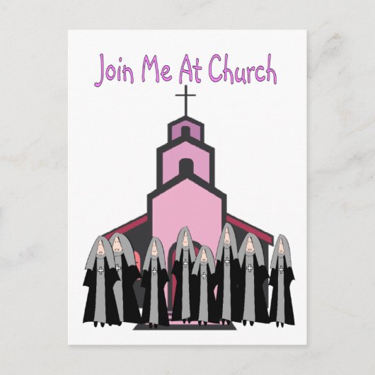Katholische Nonnen Grußkarten "Join Me at Church" Postkarte (Vorderseite)