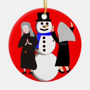 Katholische Nonnen und Schneemann Weihnachtsschmuc Keramikornament