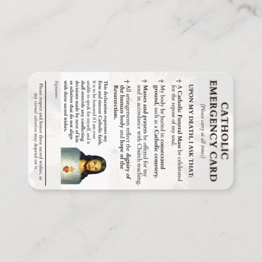 Katholische Notfallkarten Visitenkarte (Rückseite)