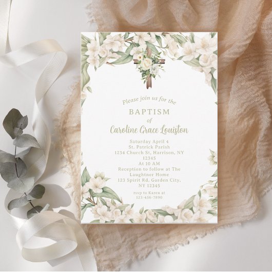 Katholische Ostertaufe Weiße Blume Einladung
