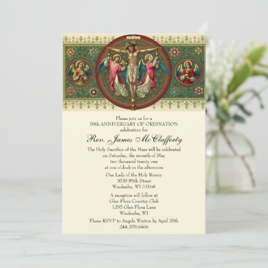 Katholische Priesterorden Jubiläum Einladung (Stehend Vorderseite)
