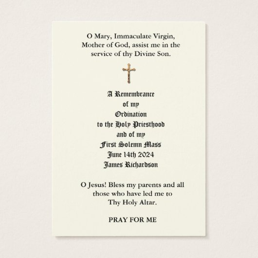 KATHOLISCHE PRIESTORDINIERUNG HOLY CARDS (Rückseite)