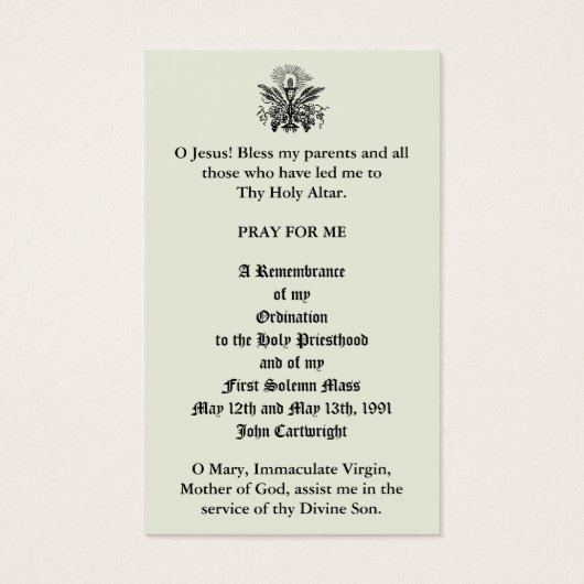KATHOLISCHE PRIESTORDINIERUNG JAHRESHEILIGE KARTEN (Rückseite)