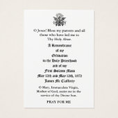 KATHOLISCHE PRIESTORDINIERUNG JAHRESHEILIGE KARTEN (Rückseite)