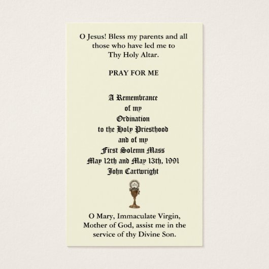 KATHOLISCHE PRIESTORDINIERUNG JAHRESHEILIGE KARTEN (Rückseite)