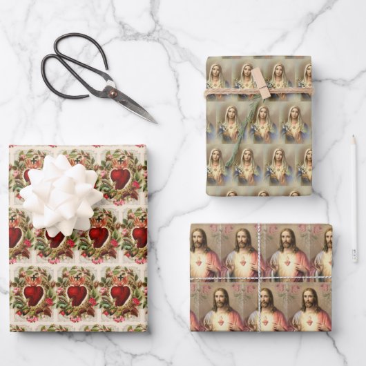 Katholische Religiöse Heilige Herz Jesus Jungfrau Geschenkpapier Set (Vorderseite)