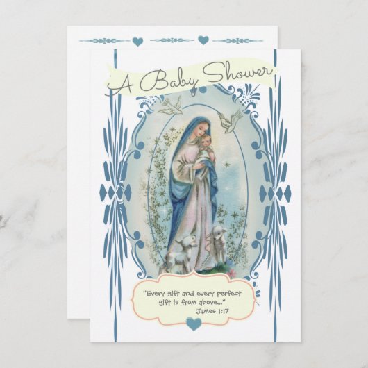 Katholische Religiöse Kinderdusche Junge Mutter Vi Einladung (Vorne/Hinten)