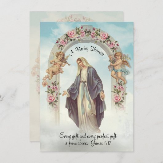 katholische religiöse Vintage Babydusche Einladung (Vorne/Hinten)