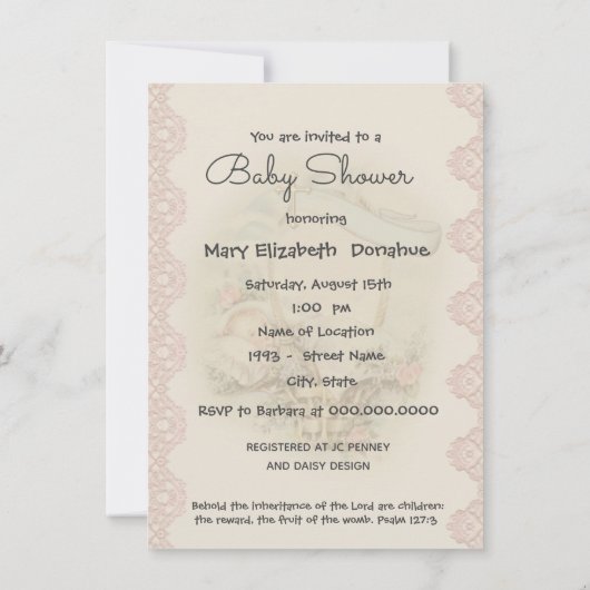 katholische religiöse Vintage Babydusche Einladung (Rückseite)