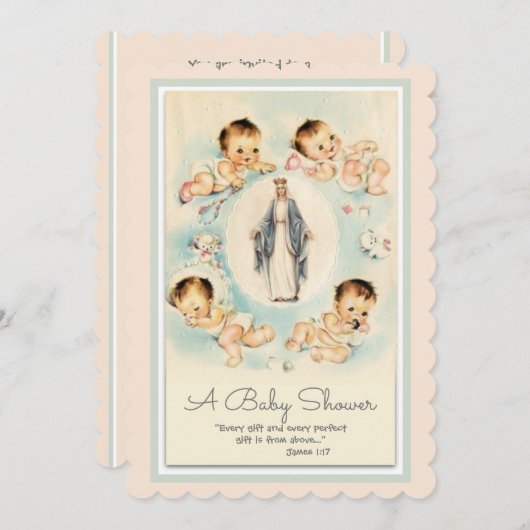 katholische religiöse Vintage Babydusche Einladung (Vorne/Hinten)