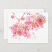 Katholische Rosary Pink Roses Religiöse Flora Postkarte (Vorne/Hinten)