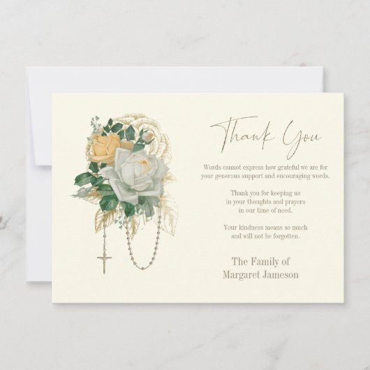 Katholische Rose Rosary Funerobdolence Beileid Dankeskarte (Vorderseite)