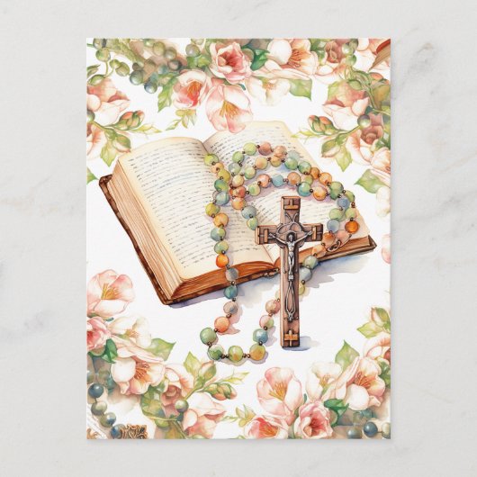Katholische Rosenkranzblüte Religiöse Postkarte (Vorderseite)