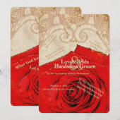 Katholische Rote Rose Vintage Hochzeit Einladung (Vorne/Hinten)