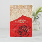 Katholische Rote Rose Vintage Hochzeit Einladung (Stehend Vorderseite)