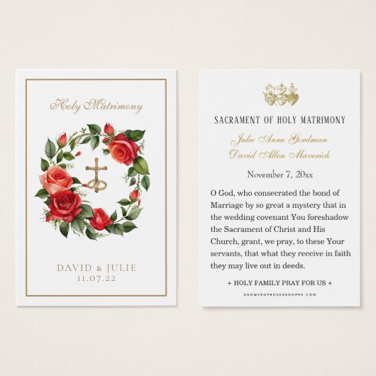 Katholische Rote Rosen Crucifix Hochzeitskarte (Vorne & Hinten)