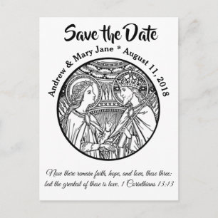 Katholische SAVE THE DATE Hochzeit Schwarz & Weiß Ankündigungspostkarte