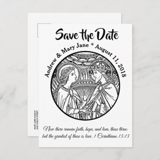 Katholische SAVE THE DATE Hochzeit Schwarz & Weiß Ankündigungspostkarte (Vorne/Hinten)