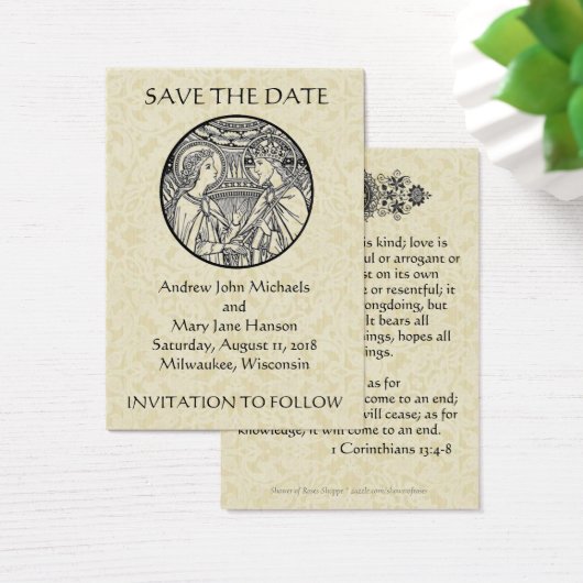 Katholische Save the Date Hochzeitskarten (Schreibtisch)