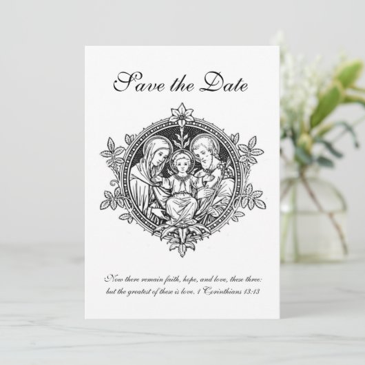 Katholische Schwarz-Weiß-Heilige Familie Save The Date (Stehend Vorderseite)