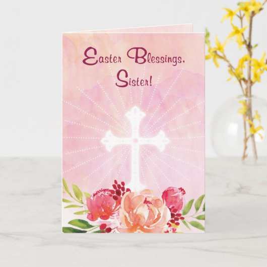 Katholische Schwester Ostersegnung Rosa Wasserfarb Karte (Gelbe Blume)