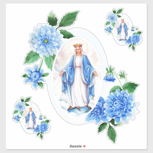 Katholische Selige Jungfrau Mary Floral Religious Aufkleber (Blatt)