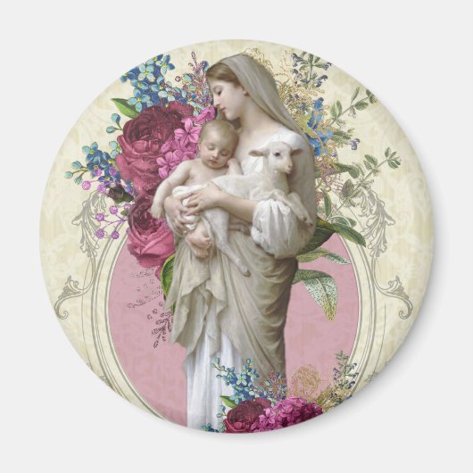 Katholische Selige Jungfrau Mary Jesus Lamb Vintag Magnet (Vorne)