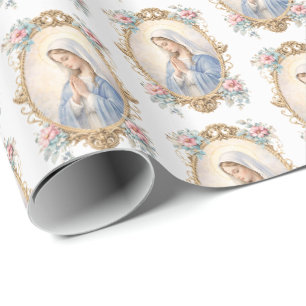 Katholische Selige Mutter Maria Florale Religiöse  Geschenkpapier