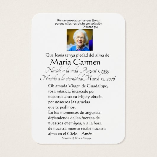 Katholische Spanische Jesus Beerdigung Gedenkkarte (Rückseite)