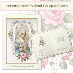 katholische Spirituelle Bouquet Gebet Rose Feiertagskarte<br><div class="desc">Unsere Spirituellen Bouquet-Karten bieten ein schönes Vintage-Bild des Rosenkranzes und einen Strauß aus rosa Rosen und roten Beeren. Im Inneren ist ein schönes Bild des Marian Cross mit rosa Rosen. Alle Texte können geändert werden.</div>