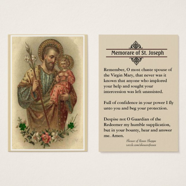 Katholische St. Joseph Memorare Gebet Heilige Kart (Vorne & Hinten)