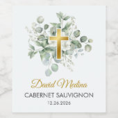 Katholische Taufe Aquarellgrün Verlasse Religiöse Weinetikett (Einzelnes Label)