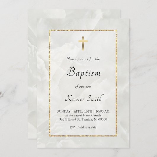 Katholische Taufe aus weißem Marmor Einladung (Vorne/Hinten)