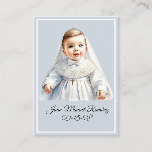 Katholische Taufe Baby Blue-Gedenkkarte Visitenkarte (Vorderseite)