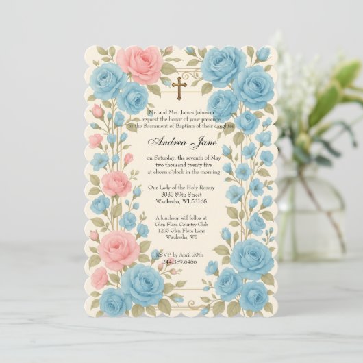 Katholische Taufe Bloral Jesus gesegnete Mutter Einladung (Stehend Vorderseite)