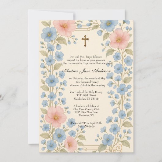Katholische Taufe Bloral Jesus gesegnete Mutter Einladung (Vorderseite)